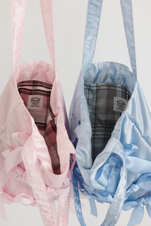 BLUE BIRD satin ribbon tote bag