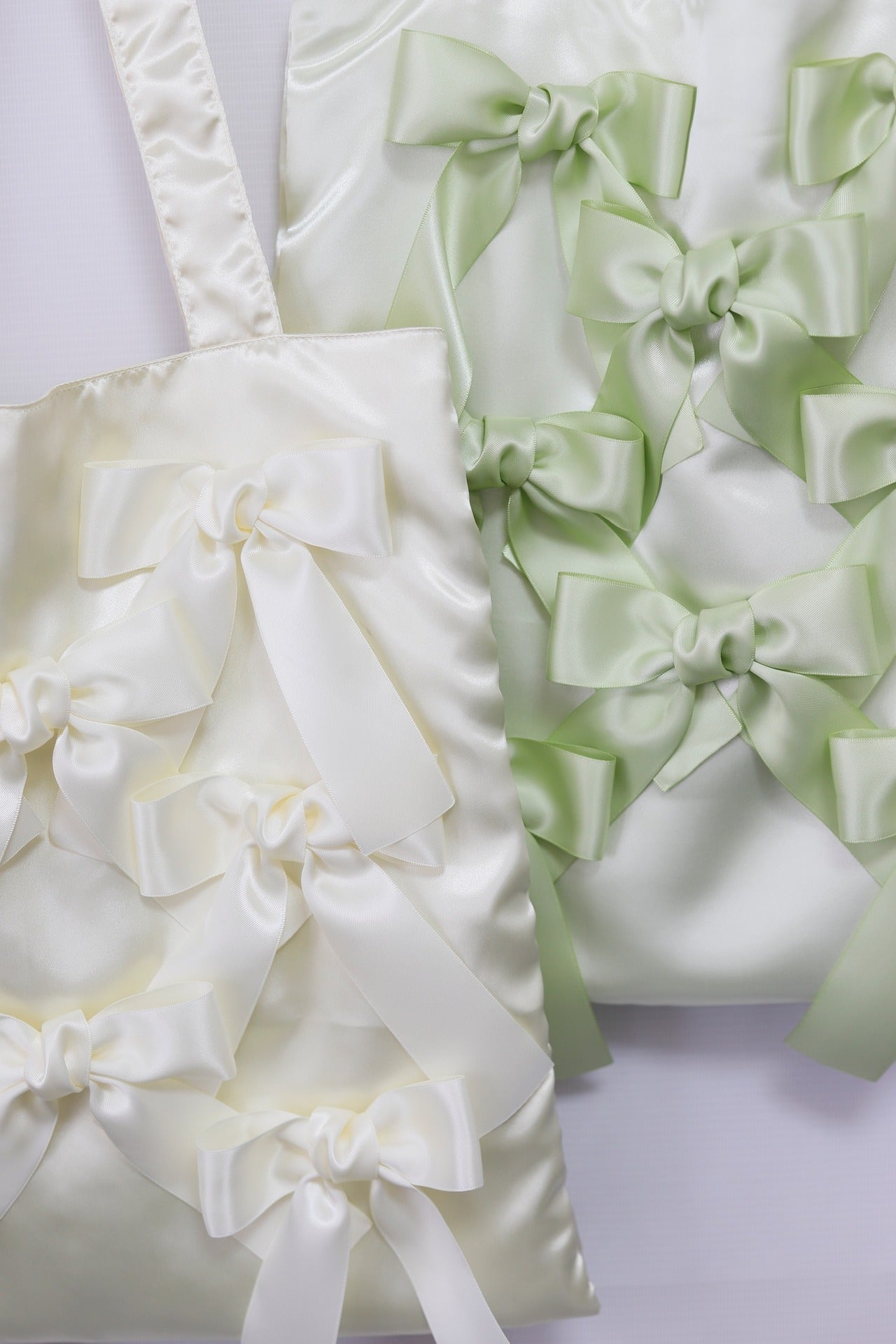 SEAFOAM GREEN satin ribbon tote bag
