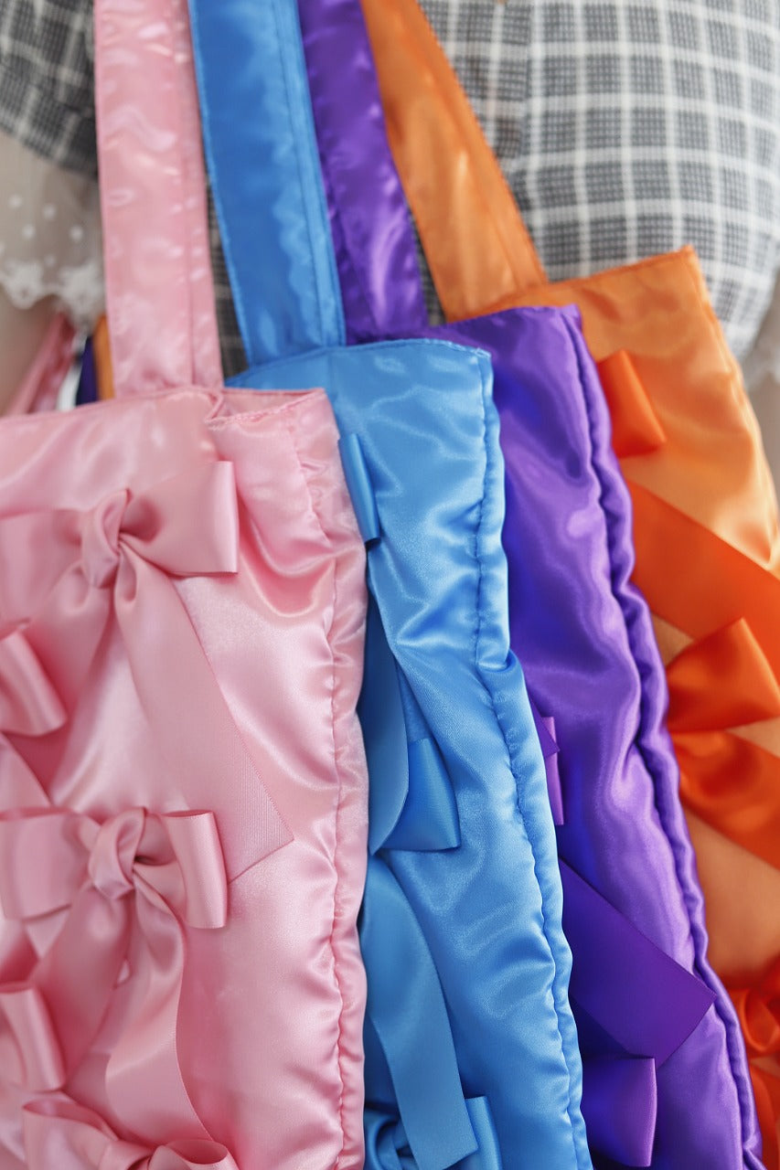 PASSION ORANGE × GINGHAM CHECK　 satin ribbon tote bag