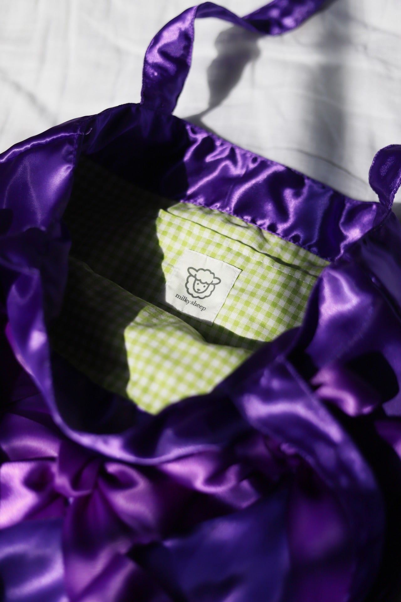 DEEP PURPLE satin ribbon tote bag