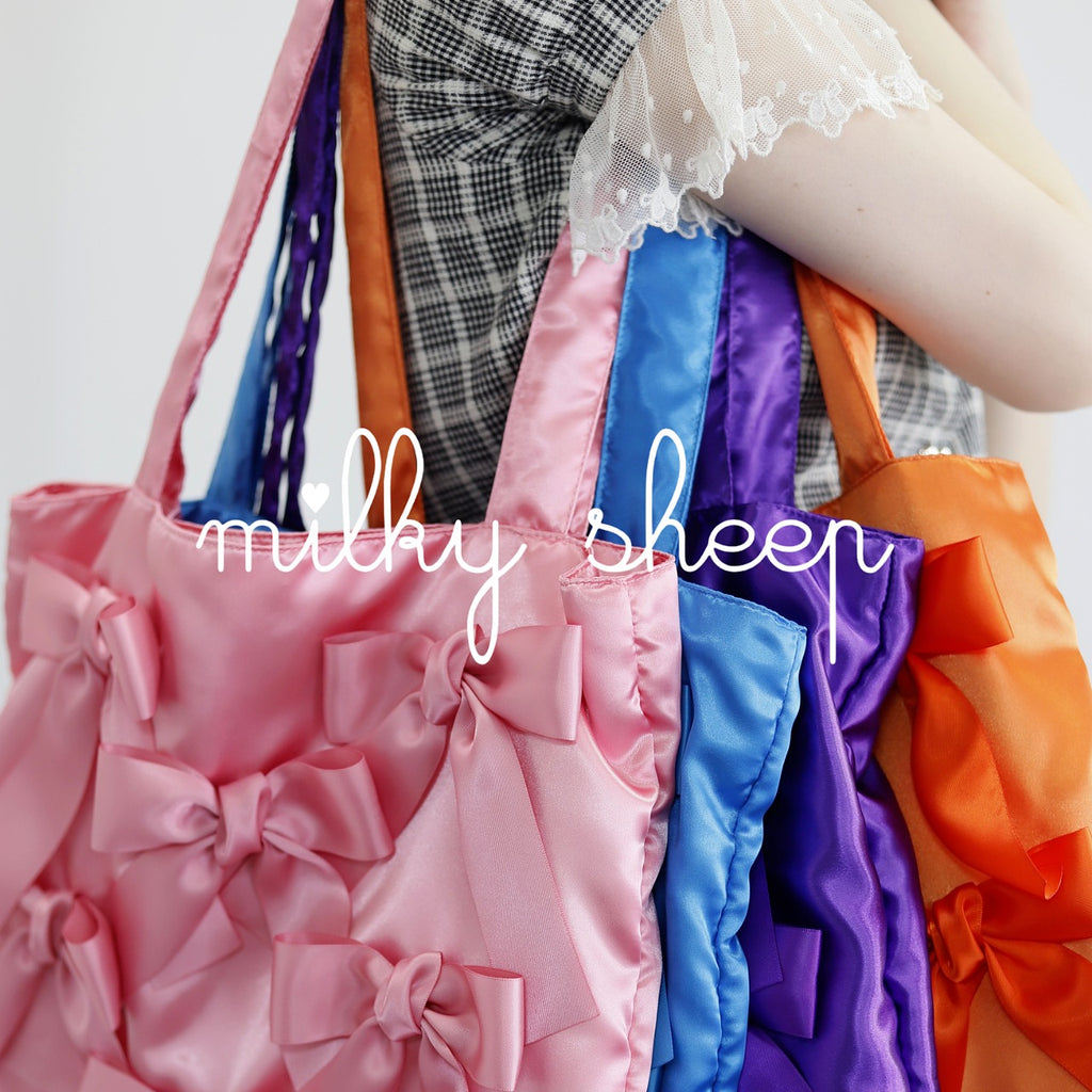 SALMON PINK 새틴 리본 토트백