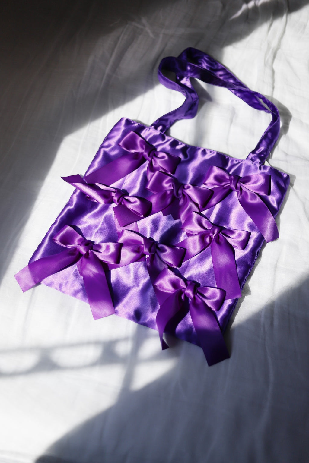 DEEP PURPLE satin ribbon tote bag