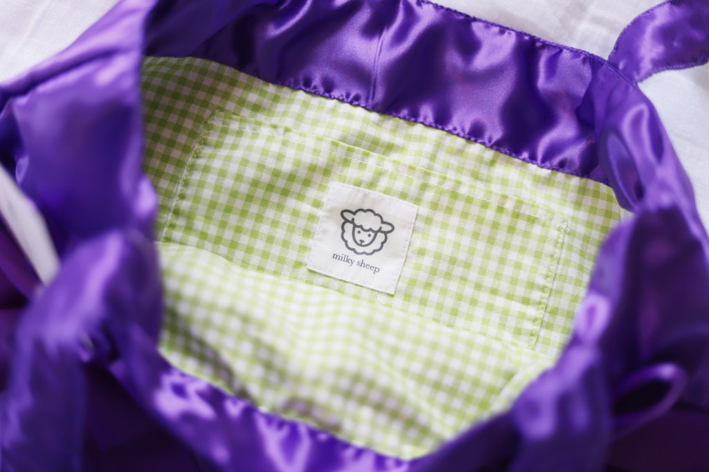 DEEP PURPLE satin ribbon tote bag