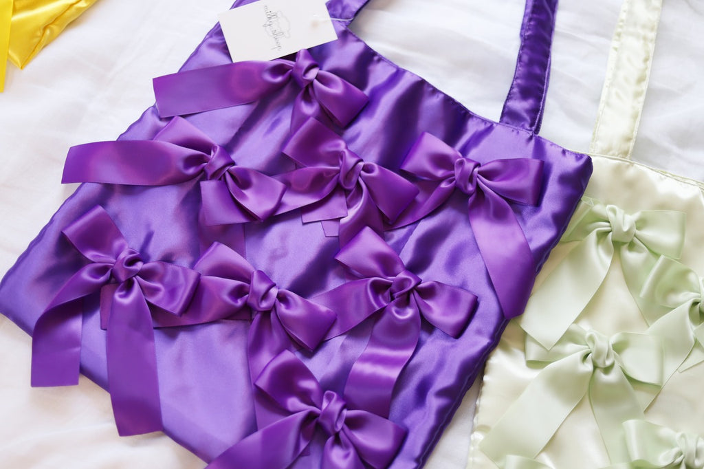 DEEP PURPLE satin ribbon tote bag
