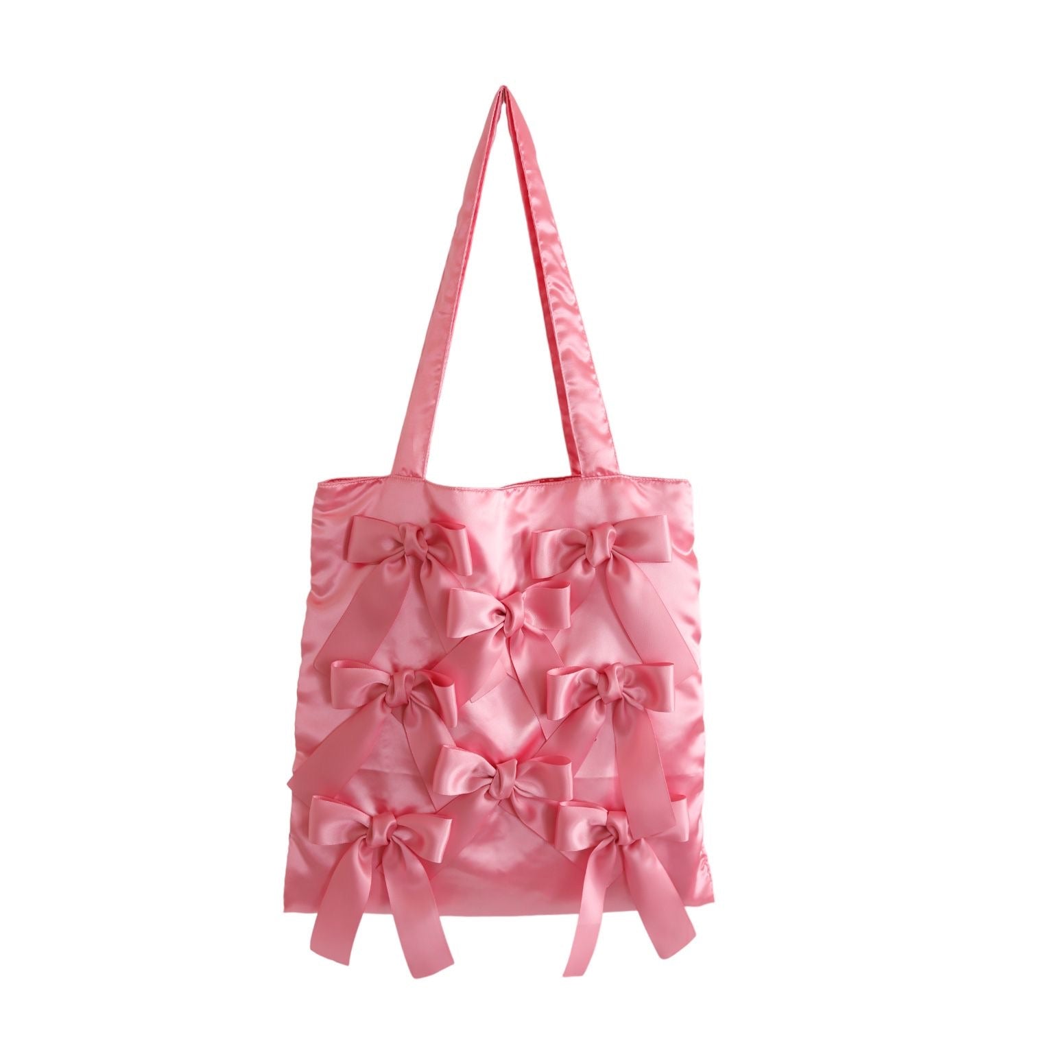SALMON PINK satin ribbon tote bag