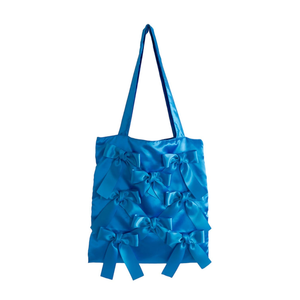 TURQUOISE BLUE satin ribbon tote bag