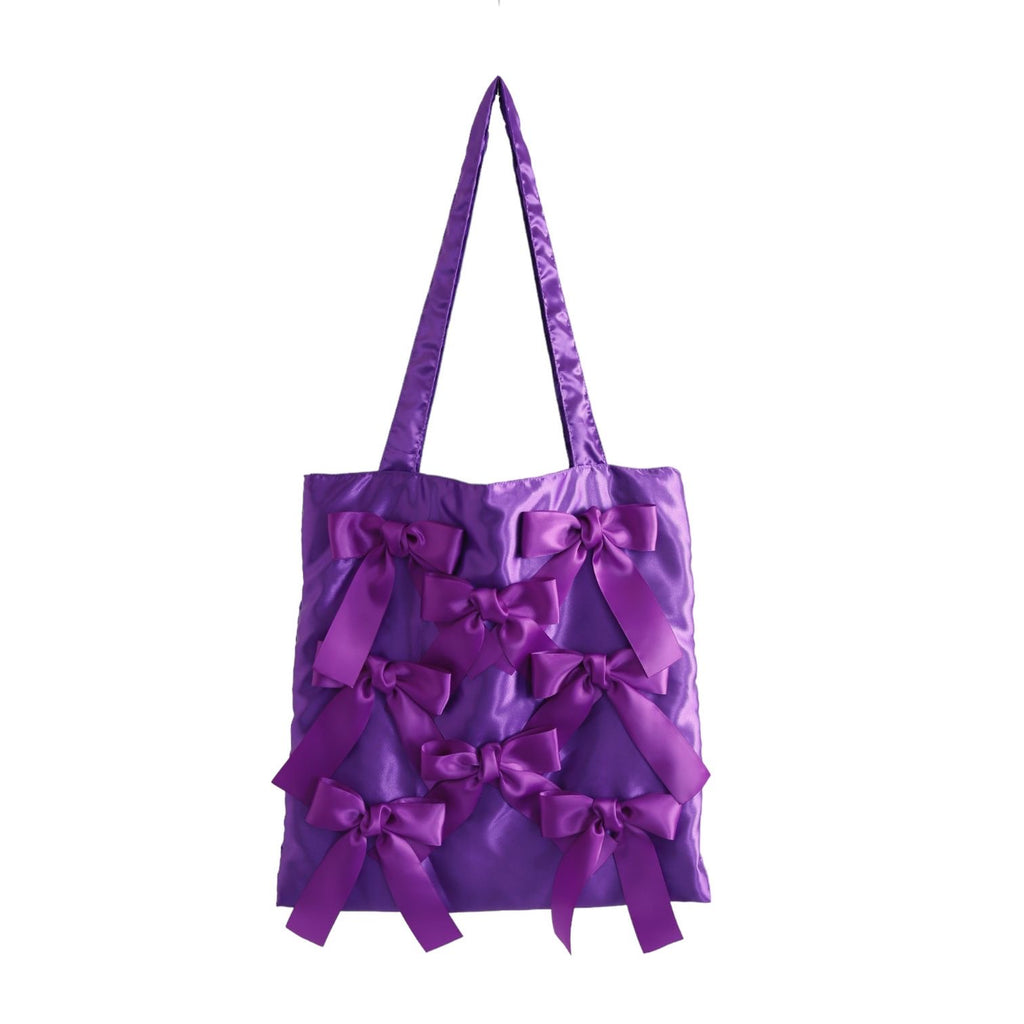 DEEP PURPLE satin ribbon tote bag