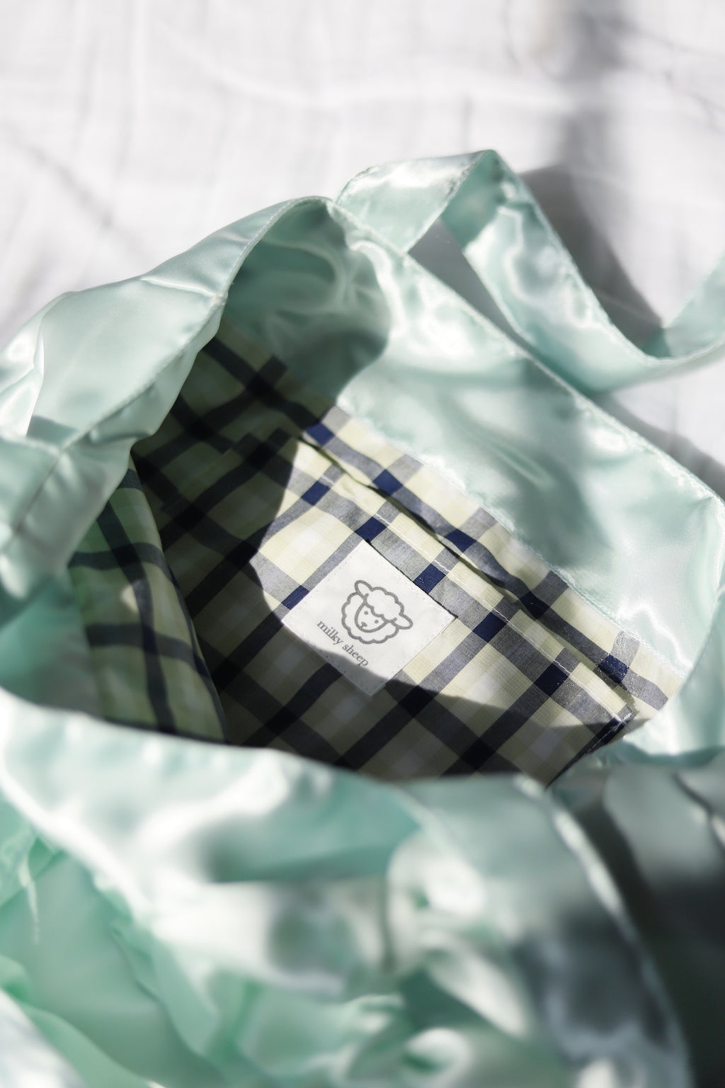 ICE MINT satten ribbon tote bag