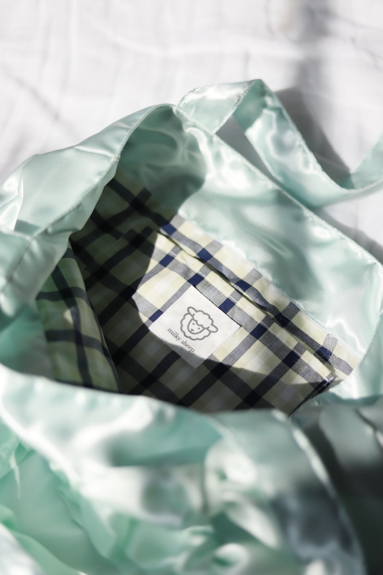 ICE MINT satten ribbon tote bag