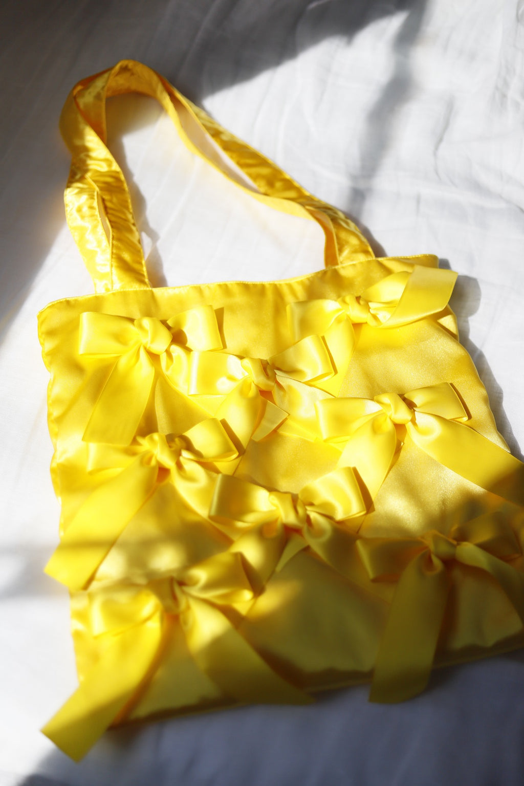 DAFFOIL YELLOW satin ribbon tote bag
