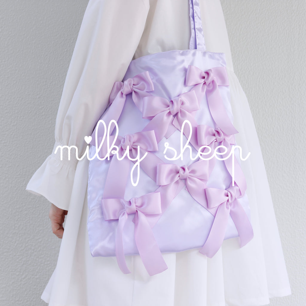 PURPLE　 satin ribbon tote bag