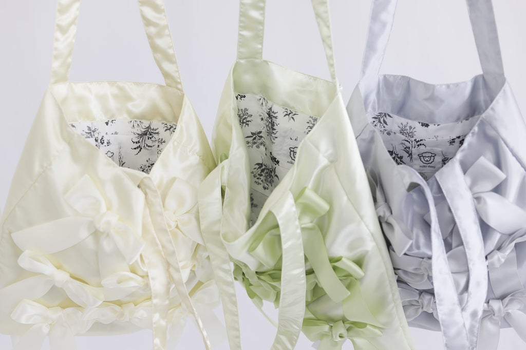 SEAFOAM GREEN satin ribbon tote bag