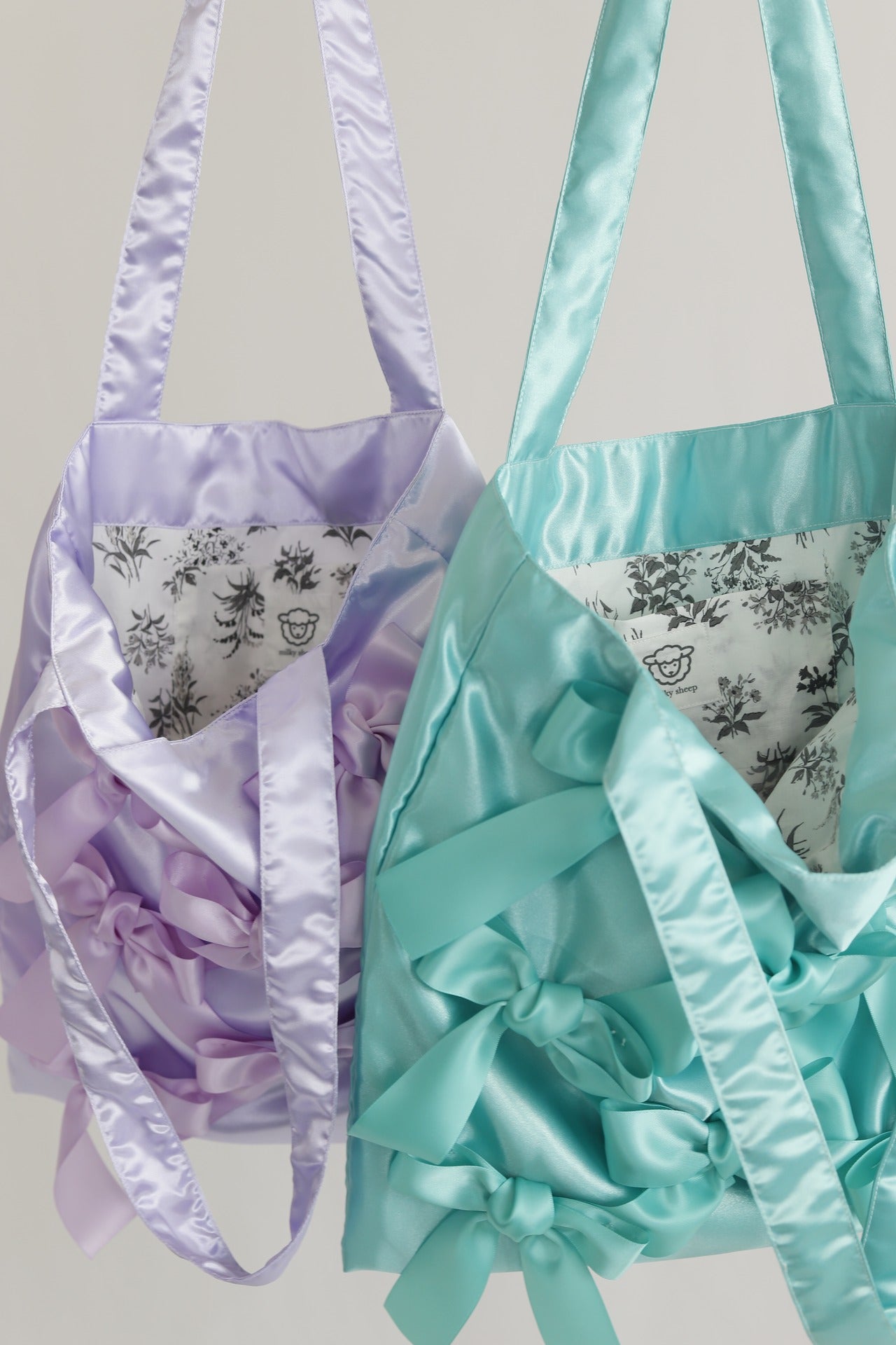 TROPIC GREEN × MONOQLO FLOWER　satin ribbon tote bag