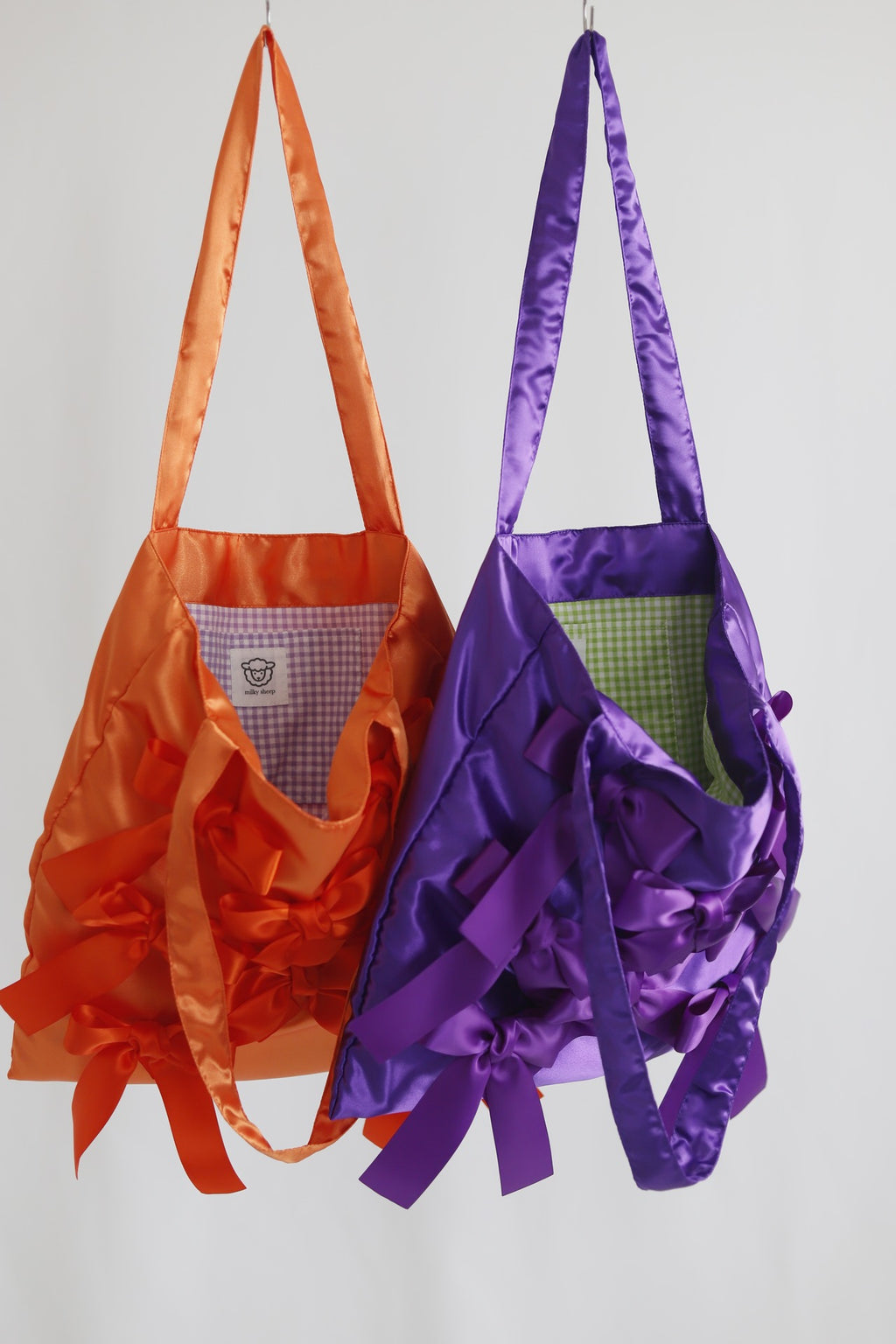 DEEP PURPLE satin ribbon tote bag