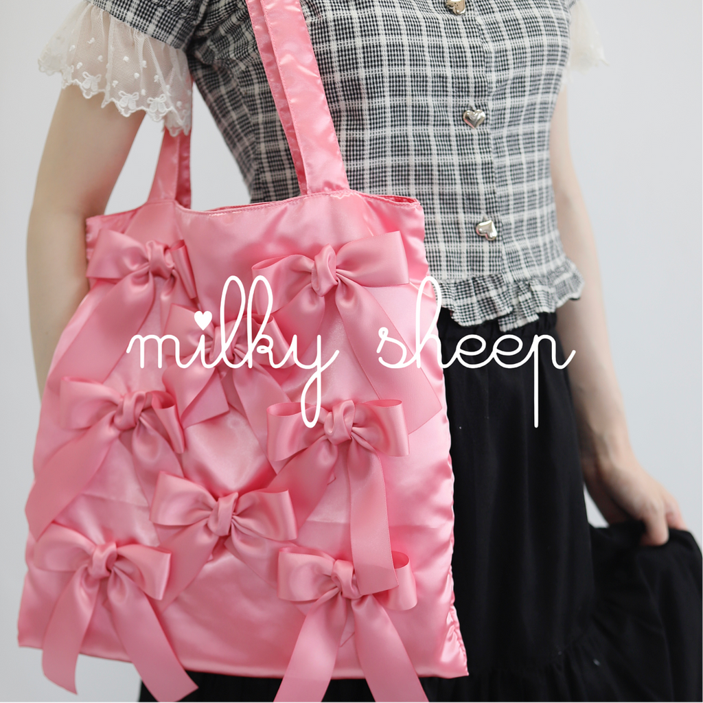 SALMON PINK 새틴 리본 토트백