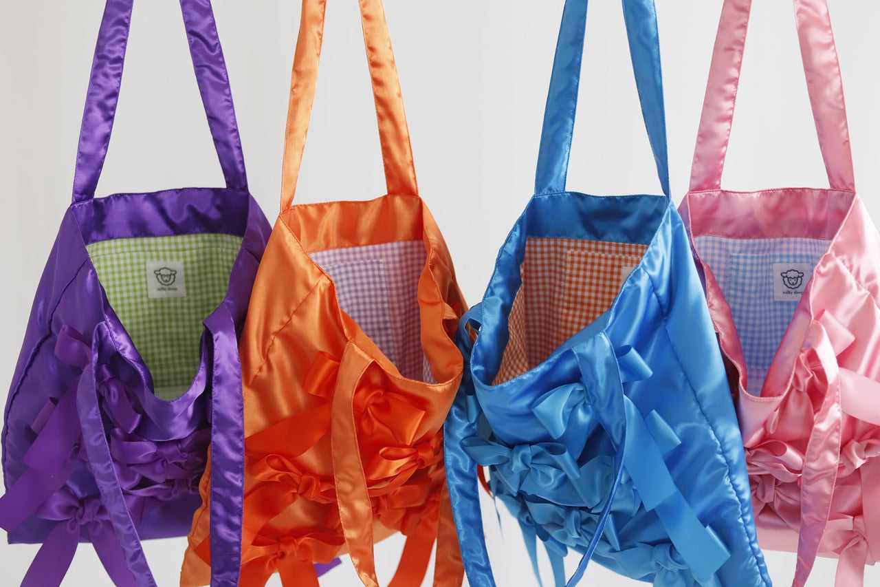 DEEP PURPLE satin ribbon tote bag