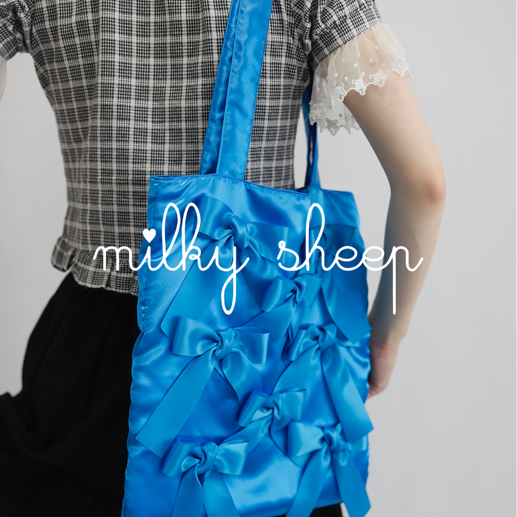 TURQUOISE BLUE satin ribbon tote bag