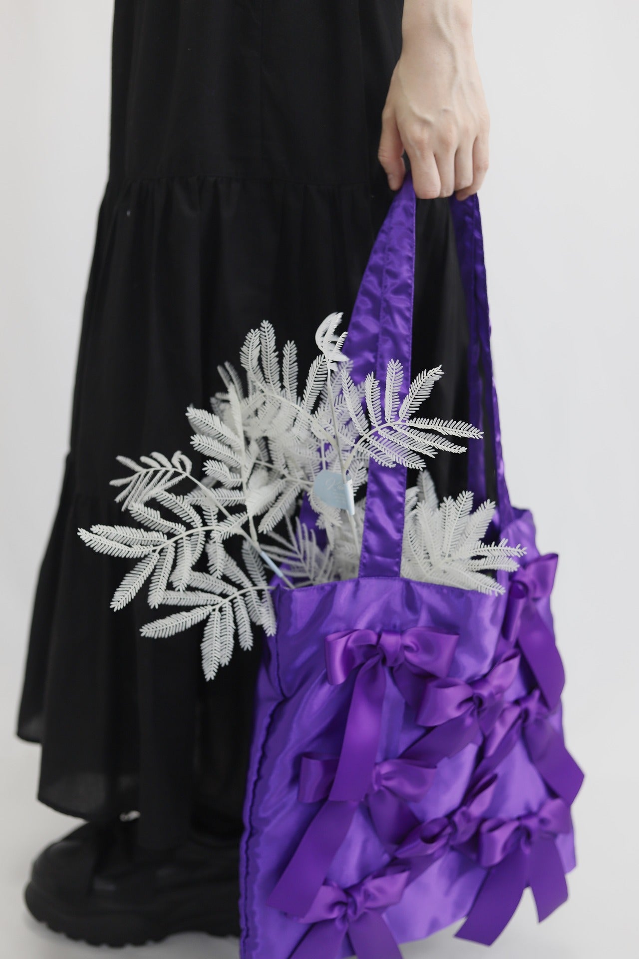 DEEP PURPLE satin ribbon tote bag