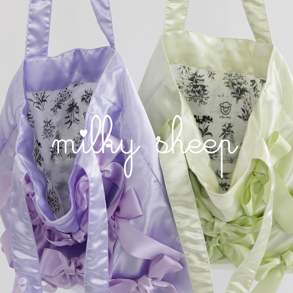 SEAFOAM GREEN satin ribbon tote bag
