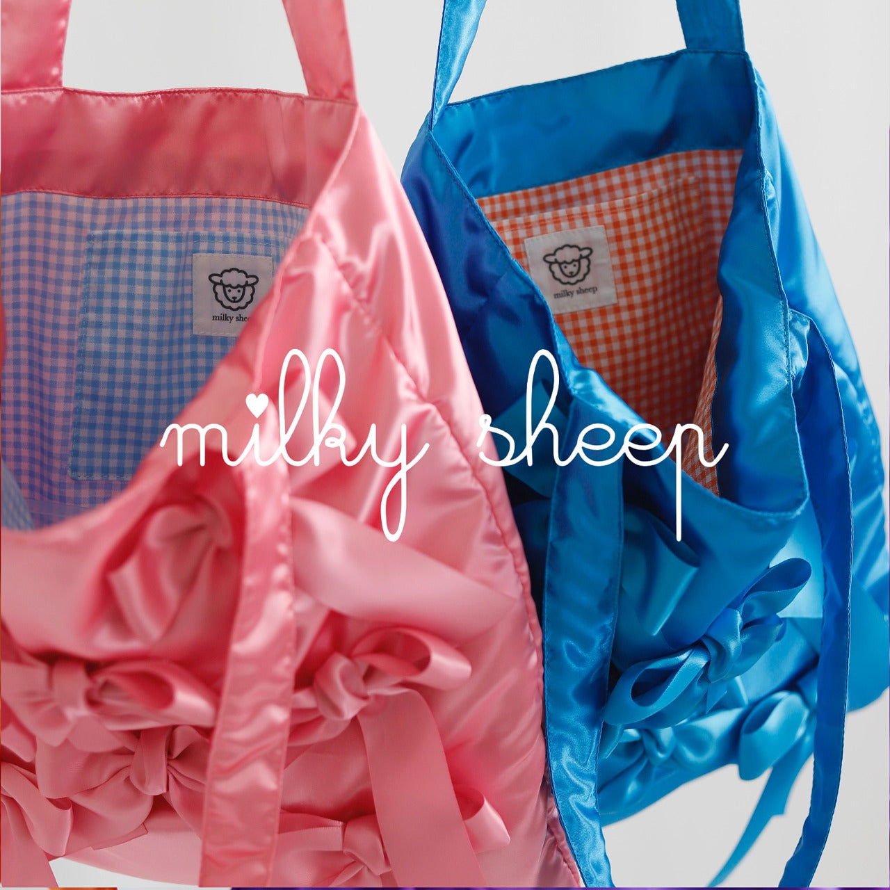 SALMON PINK 새틴 리본 토트백