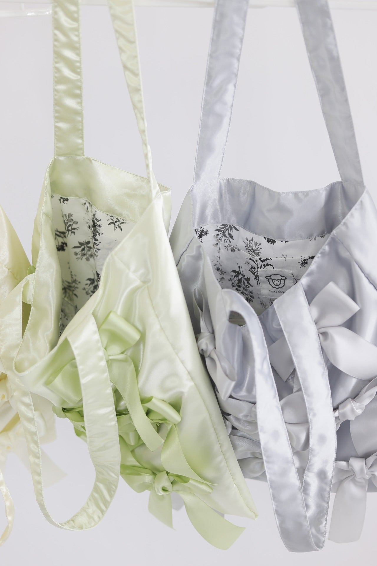SEAFOAM GREEN satin ribbon tote bag