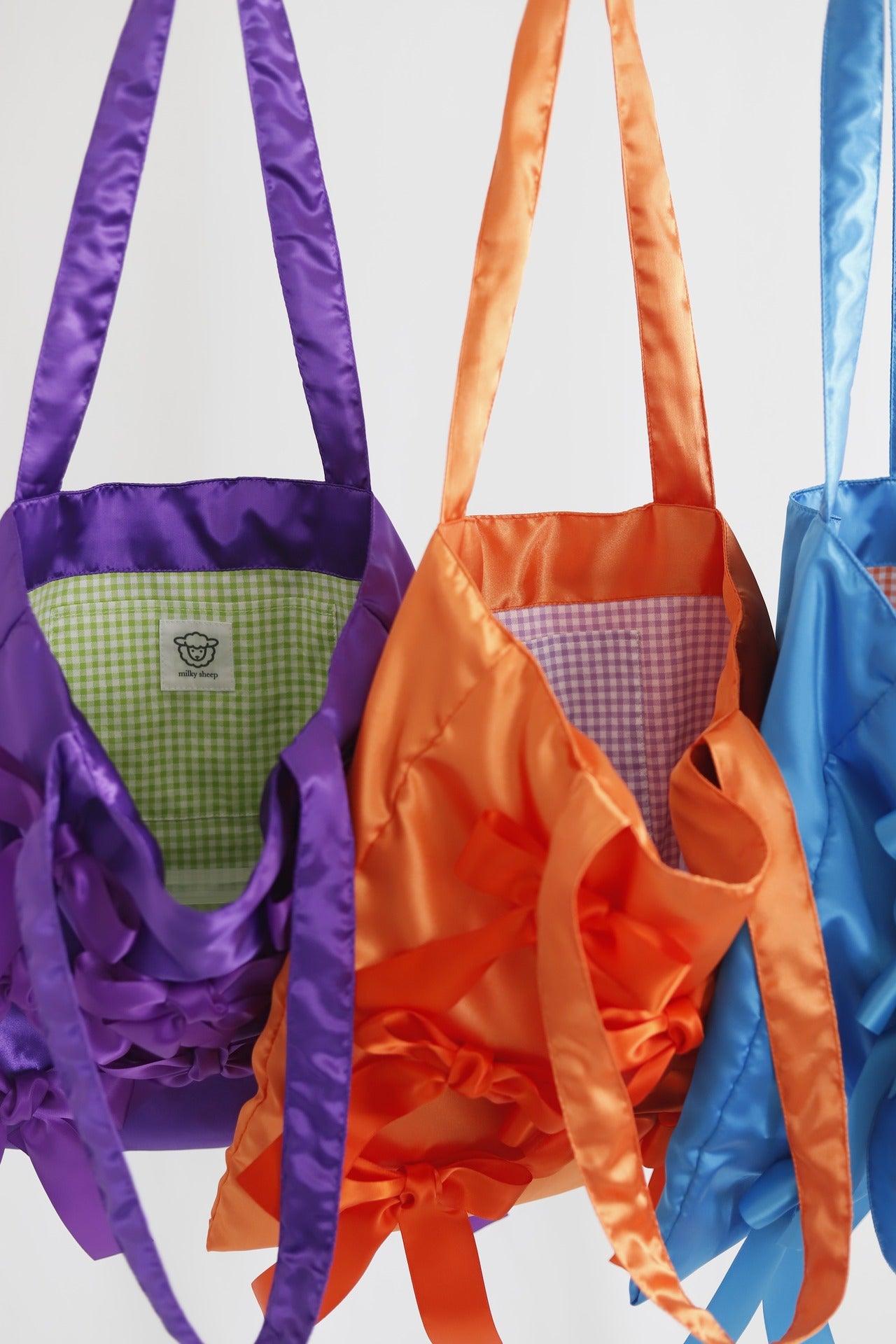 PASSION ORANGE × GINGHAM CHECK　 satin ribbon tote bag