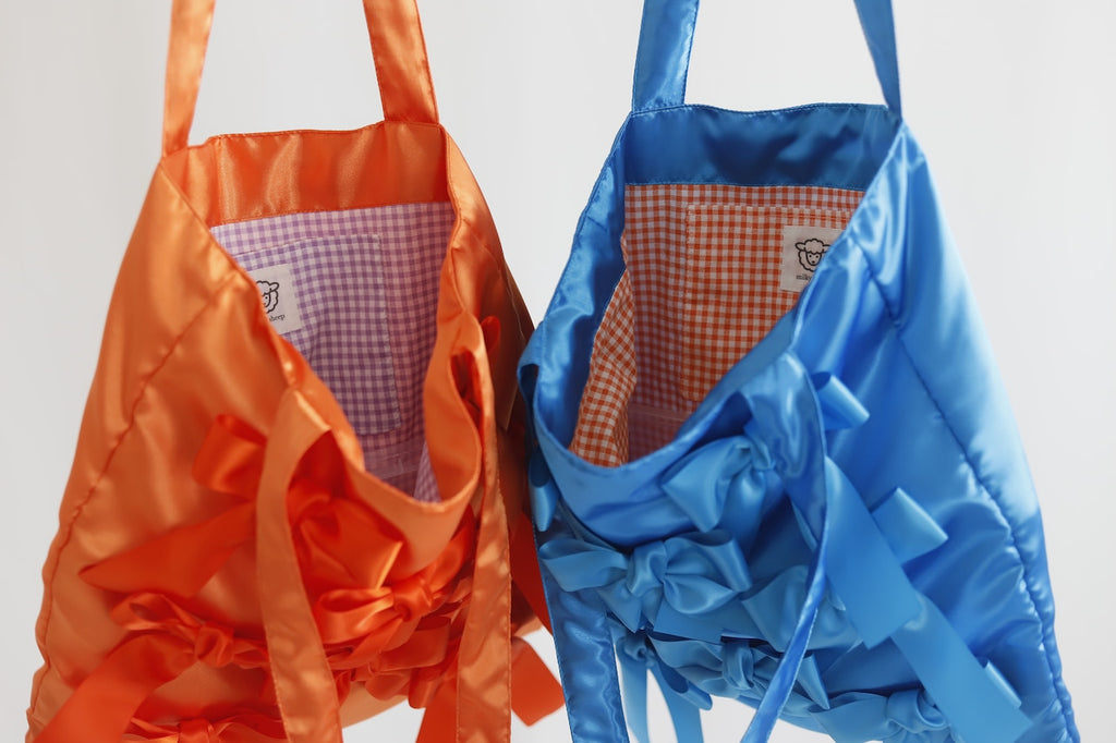 PASSION ORANGE × GINGHAM CHECK　 satin ribbon tote bag