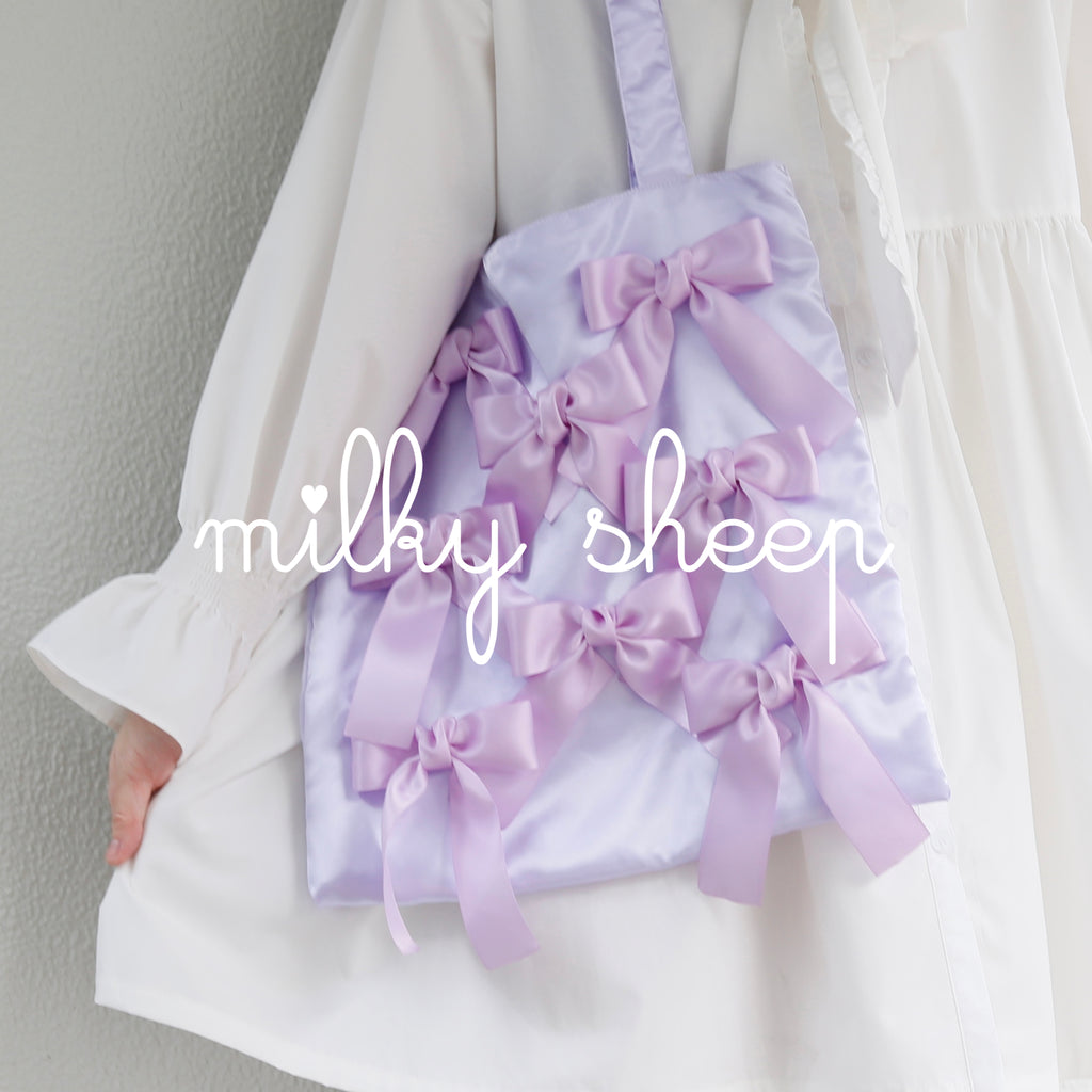 PURPLE　 satin ribbon tote bag