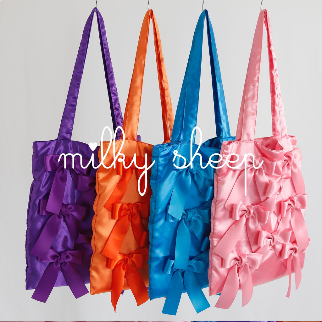 TURQUOISE BLUE satin ribbon tote bag