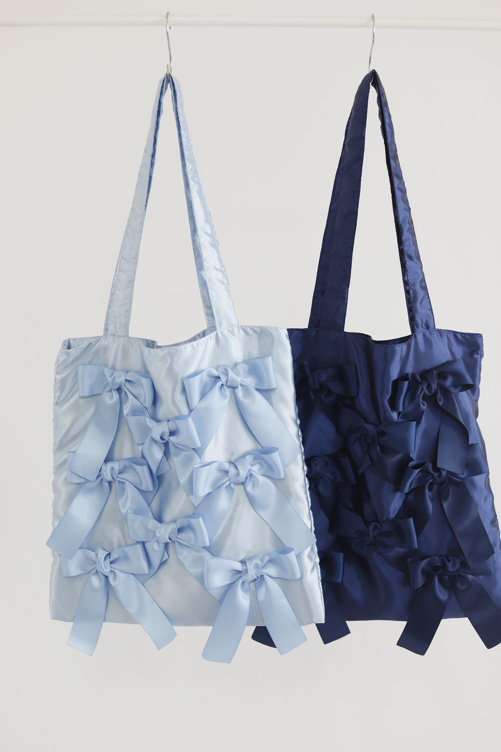 NAVY satin ribbon tote bag