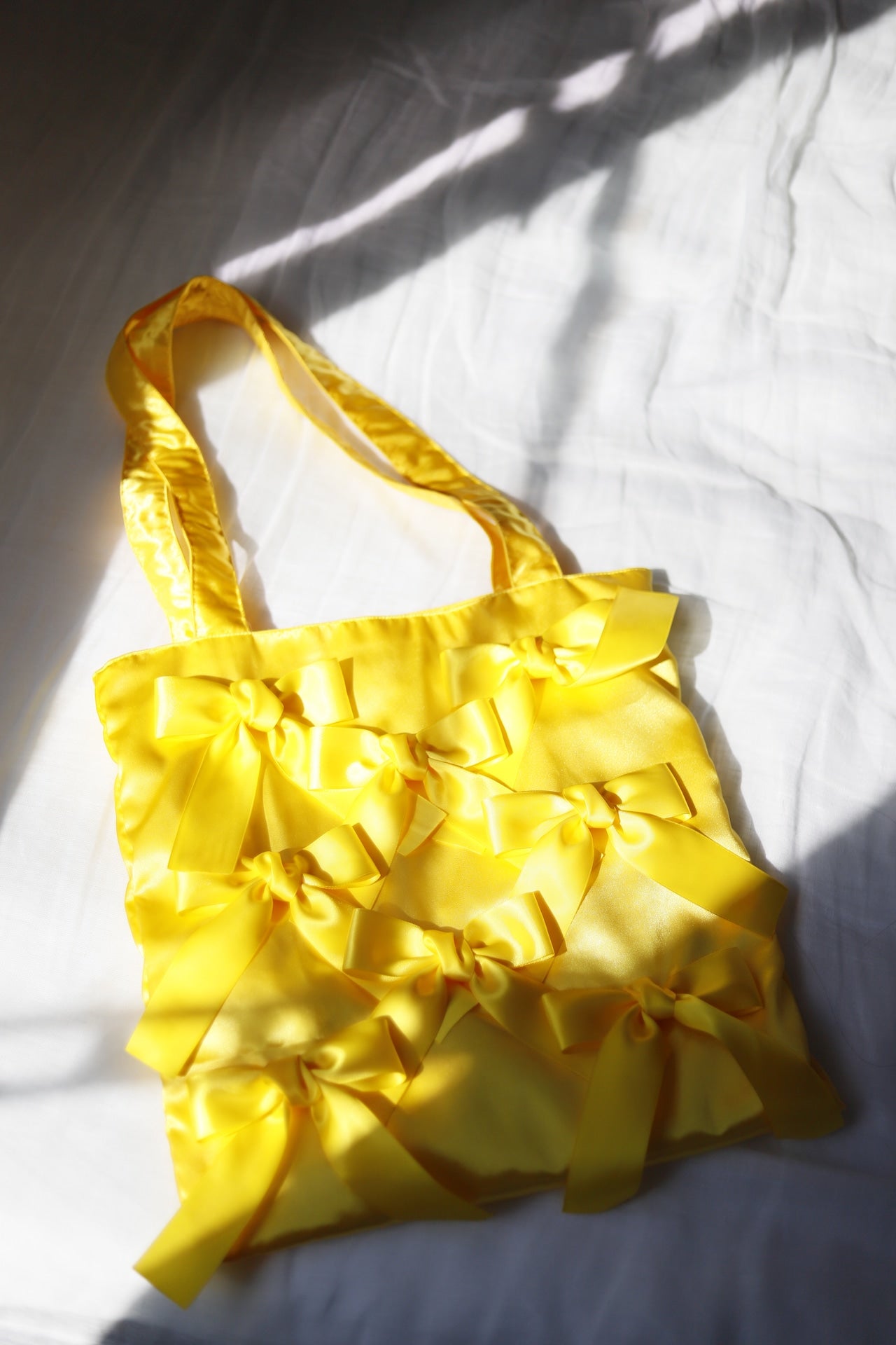 DAFFOIL YELLOW satin ribbon tote bag