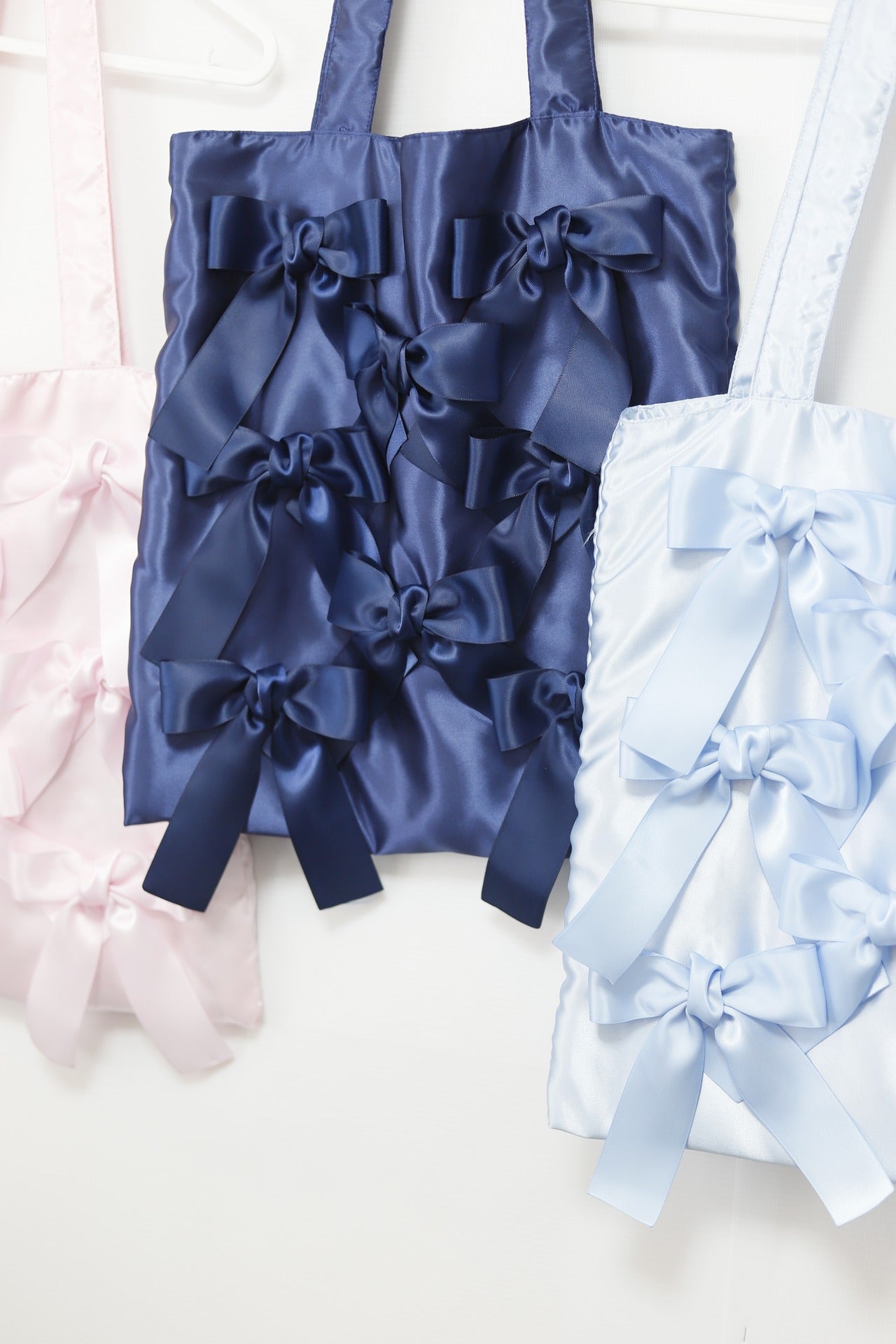 NAVY satin ribbon tote bag