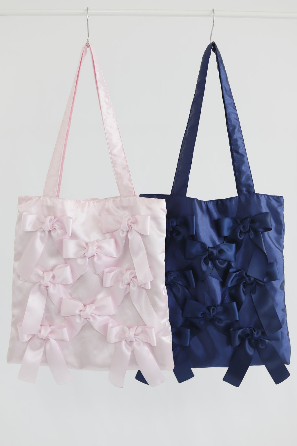 NAVY satin ribbon tote bag