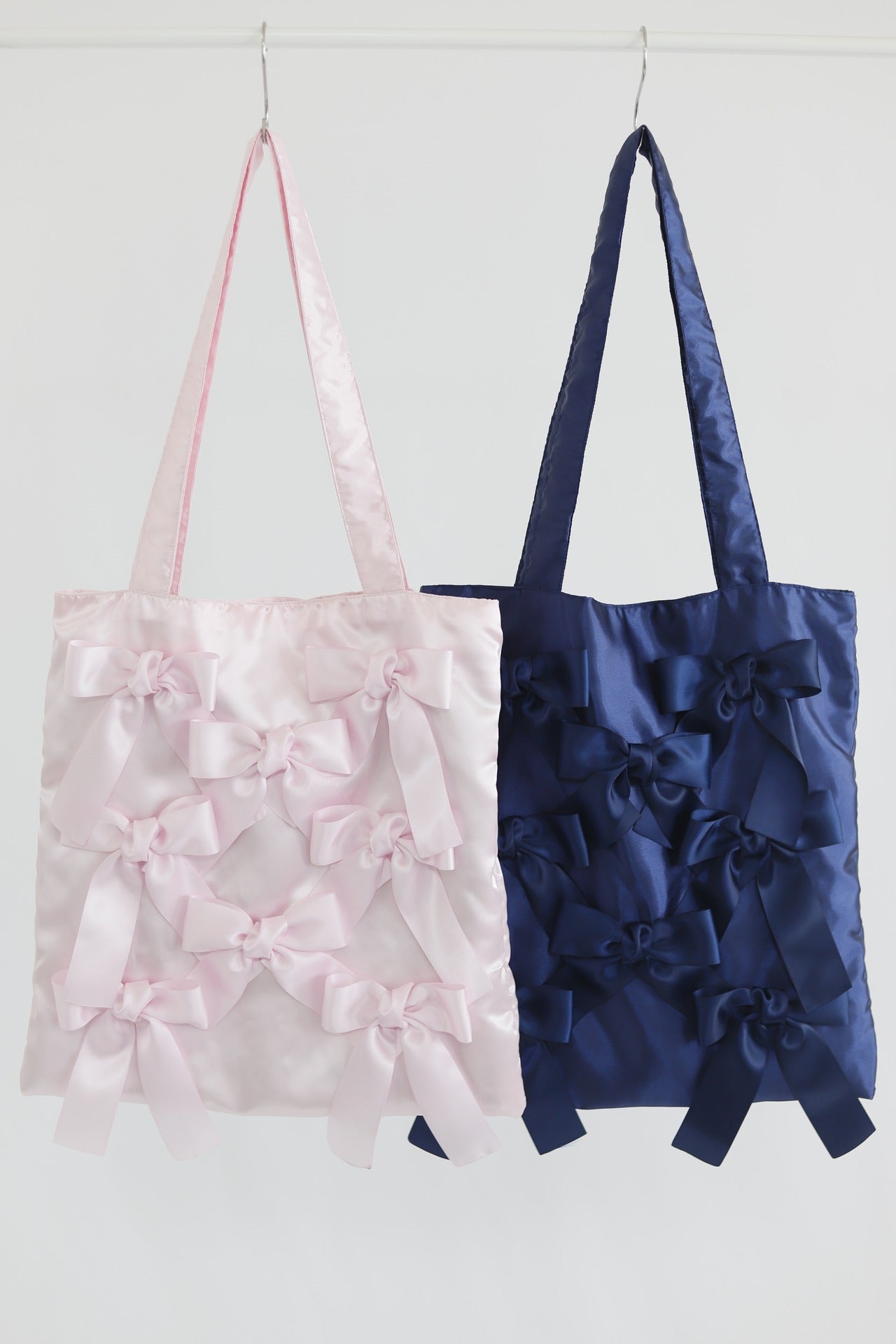 NAVY satin ribbon tote bag