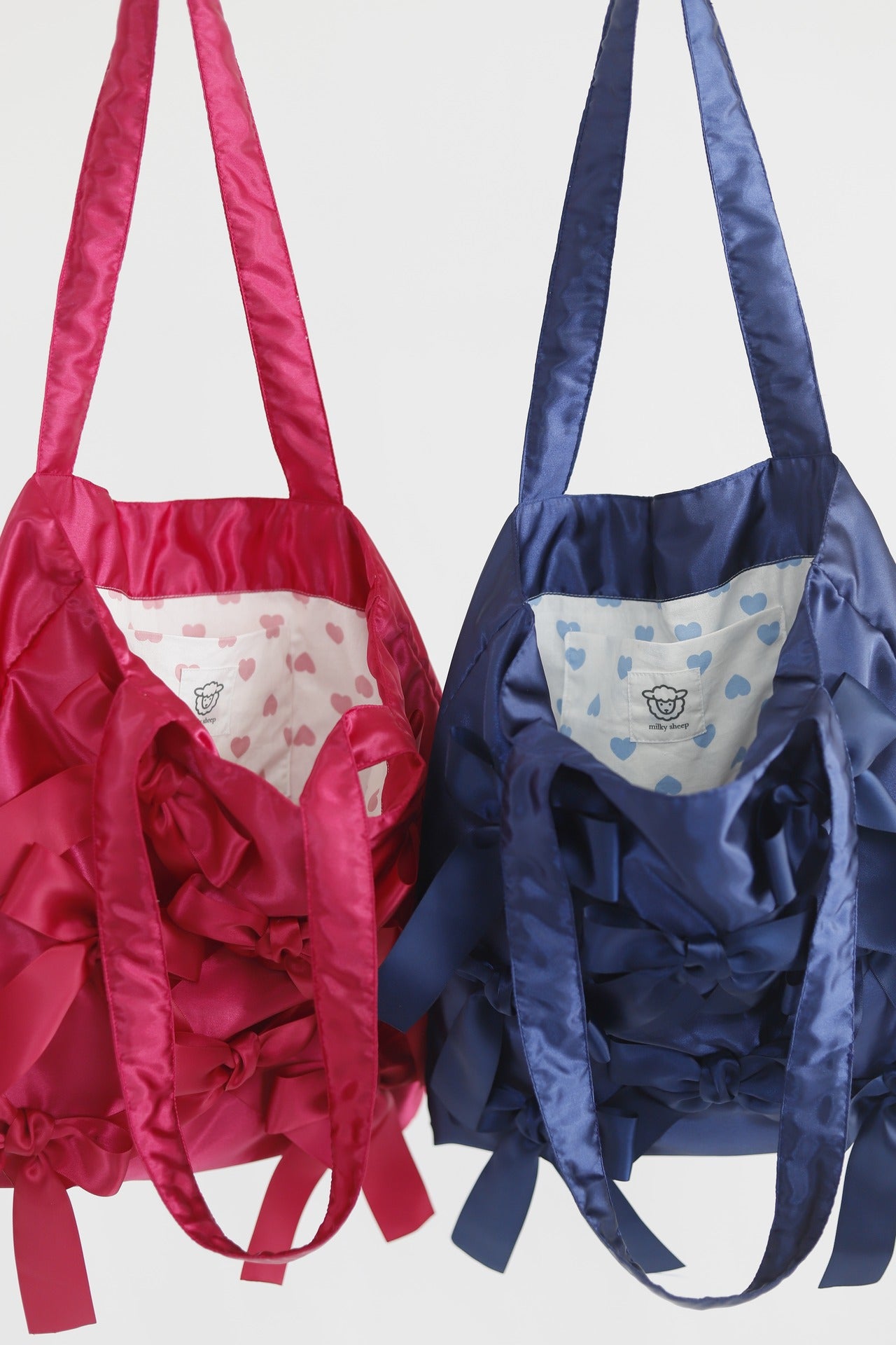 NAVY satin ribbon tote bag